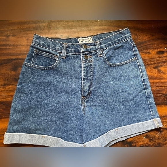 Arizona Jean Company Pants - Vintage Arizona Double Button Blue Denim Cuffed Jean Shorts Juniors Size 9 EUC